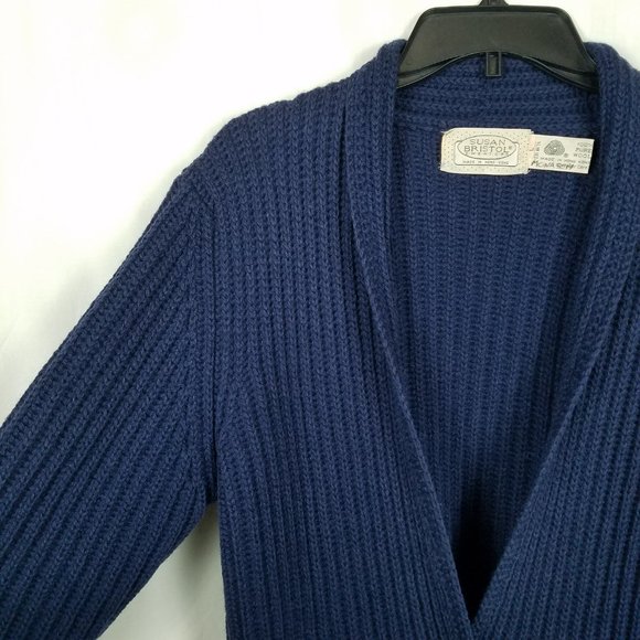 Vintage | Susan Bristol 100% Wool Cardigan Ribbed Knit Blue - Picture 4 of 16